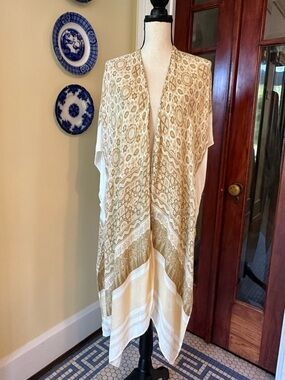 Nicole Miller | Boho Geometric Viscose Kimono Wrap Swim Cover Up Topper, OS